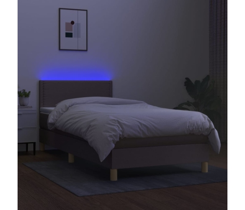 Cama box spring con colchón LED tela gris taupe 90x190 cm