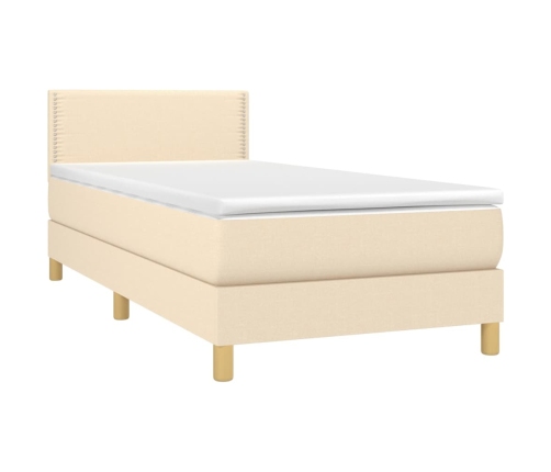 Cama box spring con colchón y LED tela crema 90x190 cm