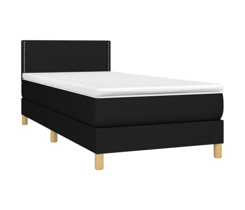 Cama box spring con colchón LED tela negro 90x200 cm