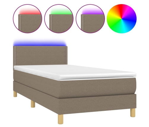 Cama box spring con colchón LED tela gris taupe 100x200 cm