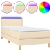 Cama box spring con colchón y LED tela crema 100x200 cm