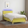 Cama box spring con colchón y LED tela verde 100x200 cm