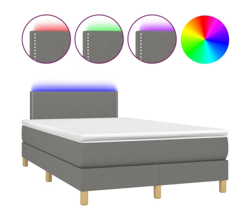 Cama box spring con colchón y LED tela gris oscuro 120x200 cm