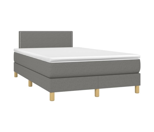 Cama box spring con colchón y LED tela gris oscuro 120x200 cm