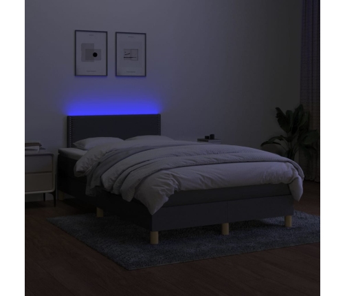 Cama box spring con colchón y LED tela gris oscuro 120x200 cm