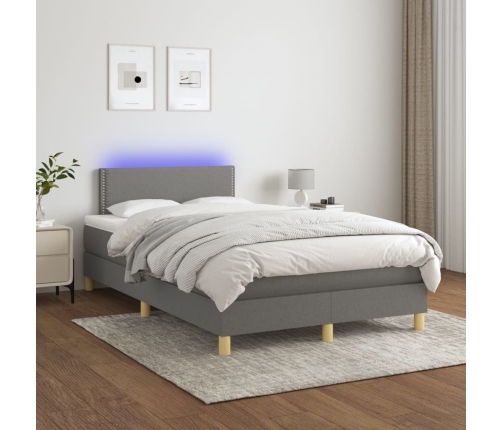 Cama box spring con colchón y LED tela gris oscuro 120x200 cm