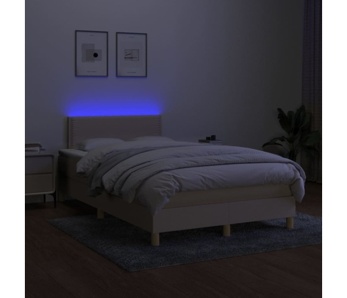 Cama box spring con colchón y LED tela crema 120x200 cm