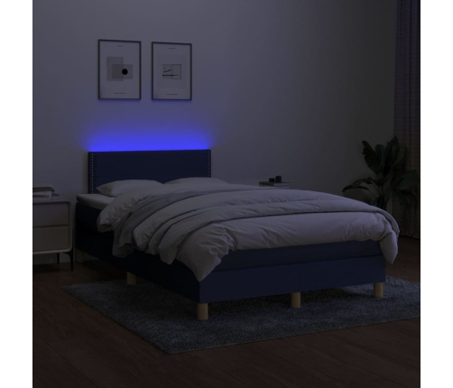 Cama box spring con colchón y LED tela azul 120x200 cm