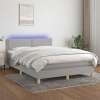 Cama box spring colchón y luces LED tela gris claro 140x190 cm