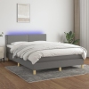 Cama box spring colchón y luces LED tela gris oscuro 140x190 cm