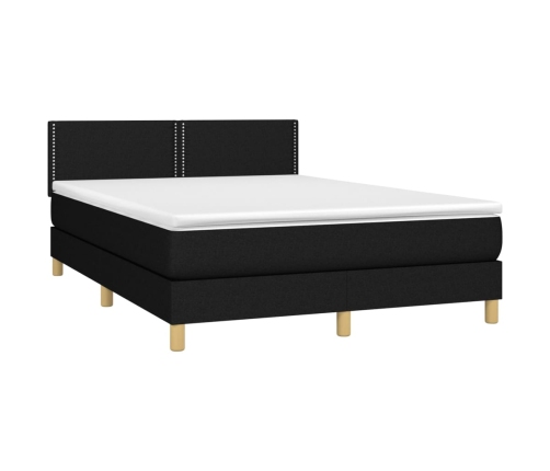 Cama box spring colchón y luces LED tela negro 140x190 cm