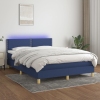 Cama box spring colchón y luces LED tela azul 140x190 cm