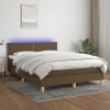 Cama box spring con colchón LED tela marrón oscuro 140x200 cm