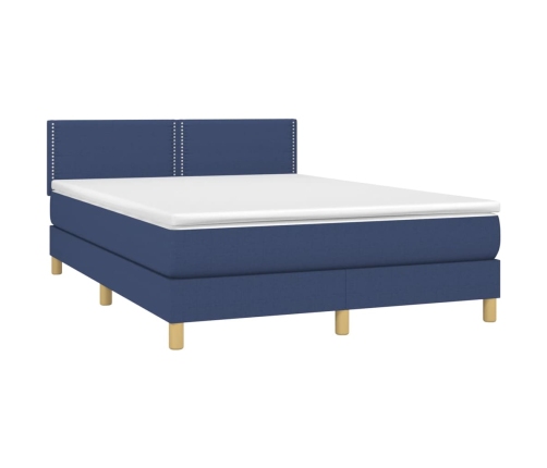 Cama box spring con colchón y LED tela azul 140x200 cm