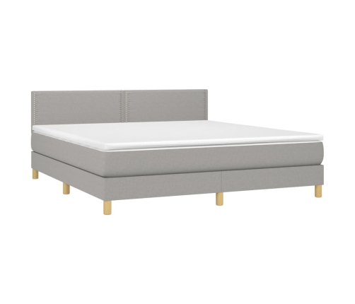 Cama box spring con colchón tela y LED gris claro 160x200 cm