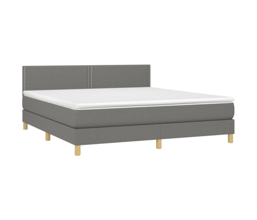 vidaXL Cama box spring con colchón y LED tela gris oscuro 160x200 cm