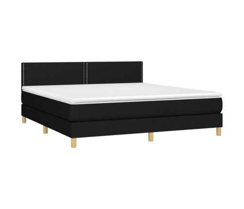 Cama box spring con colchón LED tela negro 160x200 cm