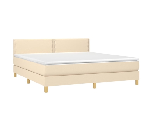 Cama box spring con colchón y LED tela crema 160x200 cm