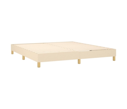 Cama box spring con colchón y LED tela crema 160x200 cm