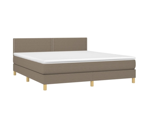 Cama box spring con colchón LED tela gris taupe 180x200 cm