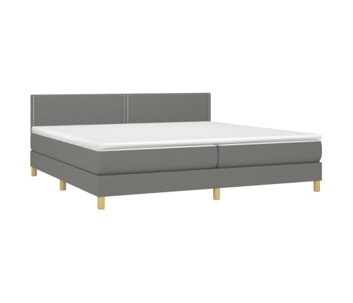 Cama box spring con colchón y LED tela gris oscuro 200x200 cm