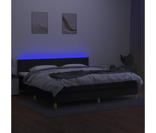 Cama box spring con colchón LED tela negro 200x200 cm