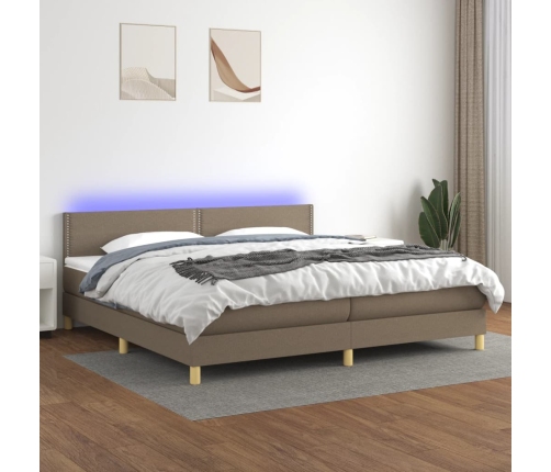 vidaXL Cama box spring con colchón LED tela gris taupe 200x200 cm