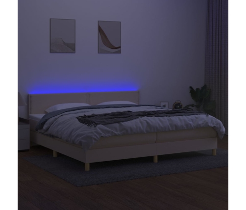 Cama box spring con colchón y LED tela crema 200x200 cm