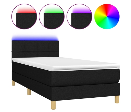 vidaXL Cama box spring con colchón LED tela negro 80x200 cm