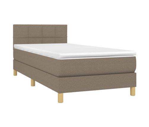 Cama box spring con colchón LED tela gris taupe 80x200 cm