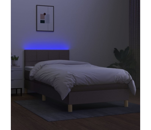 Cama box spring con colchón LED tela gris taupe 80x200 cm