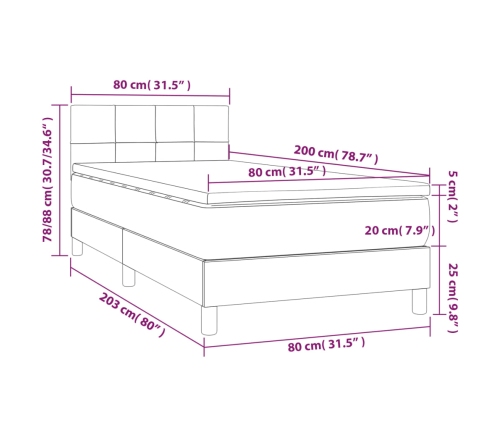 Cama box spring con colchón y LED tela crema 80x200 cm