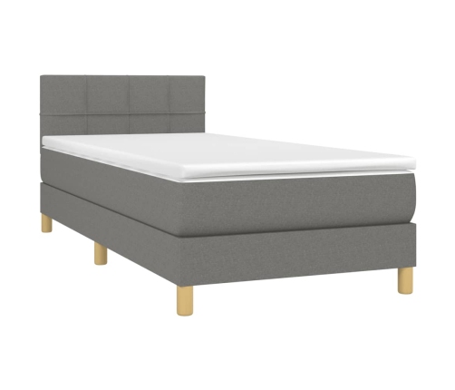 Cama box spring con colchón y LED tela gris oscuro 90x190 cm