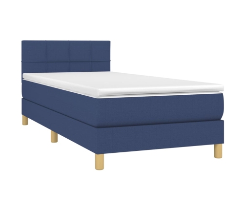 Cama box spring con colchón y LED tela azul 90x190 cm