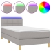 Cama box spring colchón y luces LED tela gris claro 90x200 cm