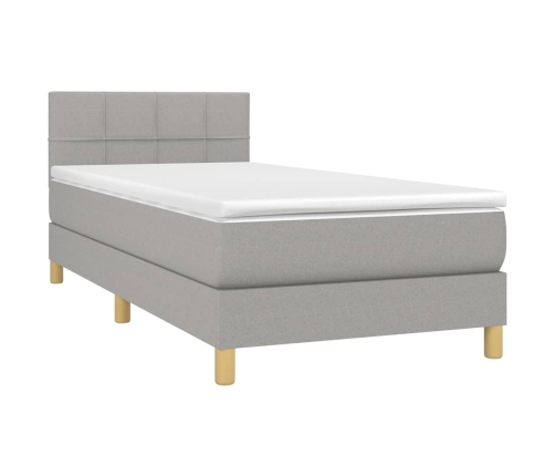 Cama box spring con colchón tela y LED gris claro 100x200 cm