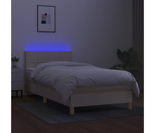 Cama box spring con colchón y LED tela crema 100x200 cm