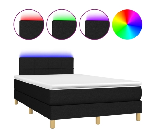 Cama box spring con colchón LED tela negro 120x200 cm