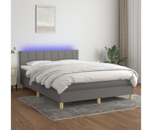 Cama box spring colchón y luces LED tela gris oscuro 140x190 cm