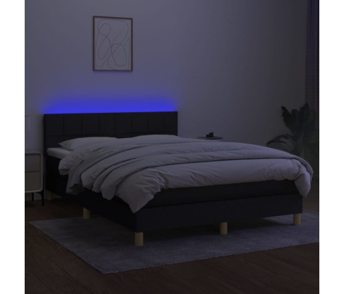 Cama box spring colchón y luces LED tela negro 140x190 cm