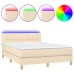 Cama box spring colchón y luces LED tela crema 140x190 cm