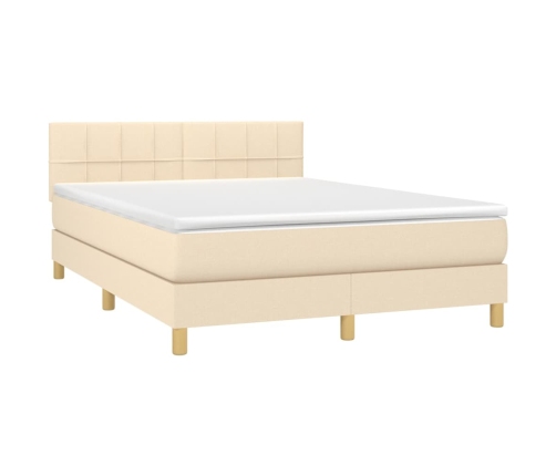 vidaXL Cama box spring con colchón y LED tela crema 140x200 cm