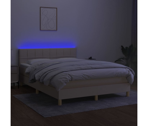 vidaXL Cama box spring con colchón y LED tela crema 140x200 cm