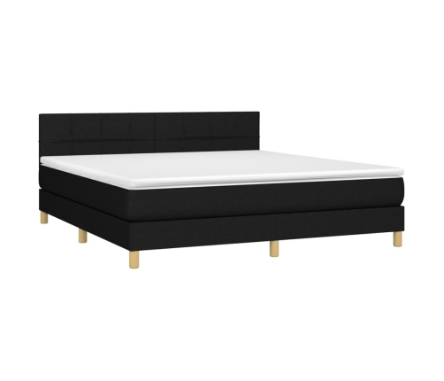 Cama box spring con colchón LED tela negro 160x200 cm