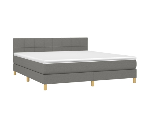 Cama box spring con colchón y LED tela gris oscuro 180x200 cm