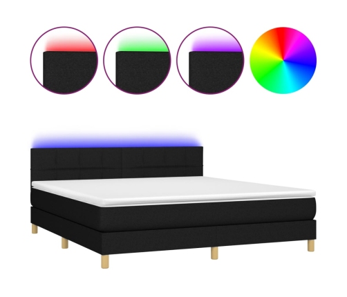 Cama box spring con colchón LED tela negro 180x200 cm