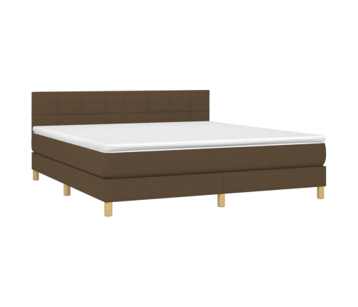 vidaXL Cama box spring con colchón LED tela marrón oscuro 180x200 cm