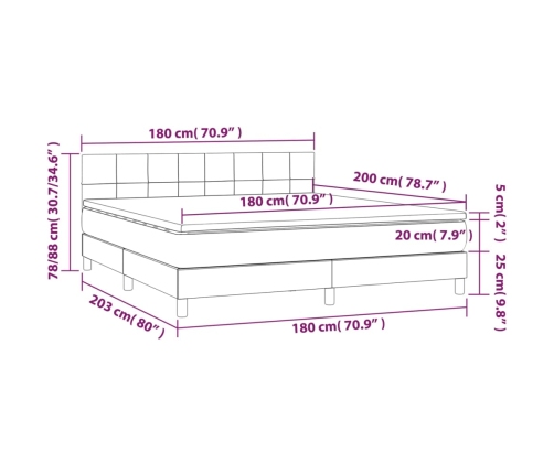 vidaXL Cama box spring con colchón LED tela marrón oscuro 180x200 cm