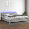 Cama box spring con colchón tela y LED gris claro 200x200 cm