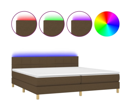 Cama box spring con colchón LED tela marrón oscuro 200x200 cm